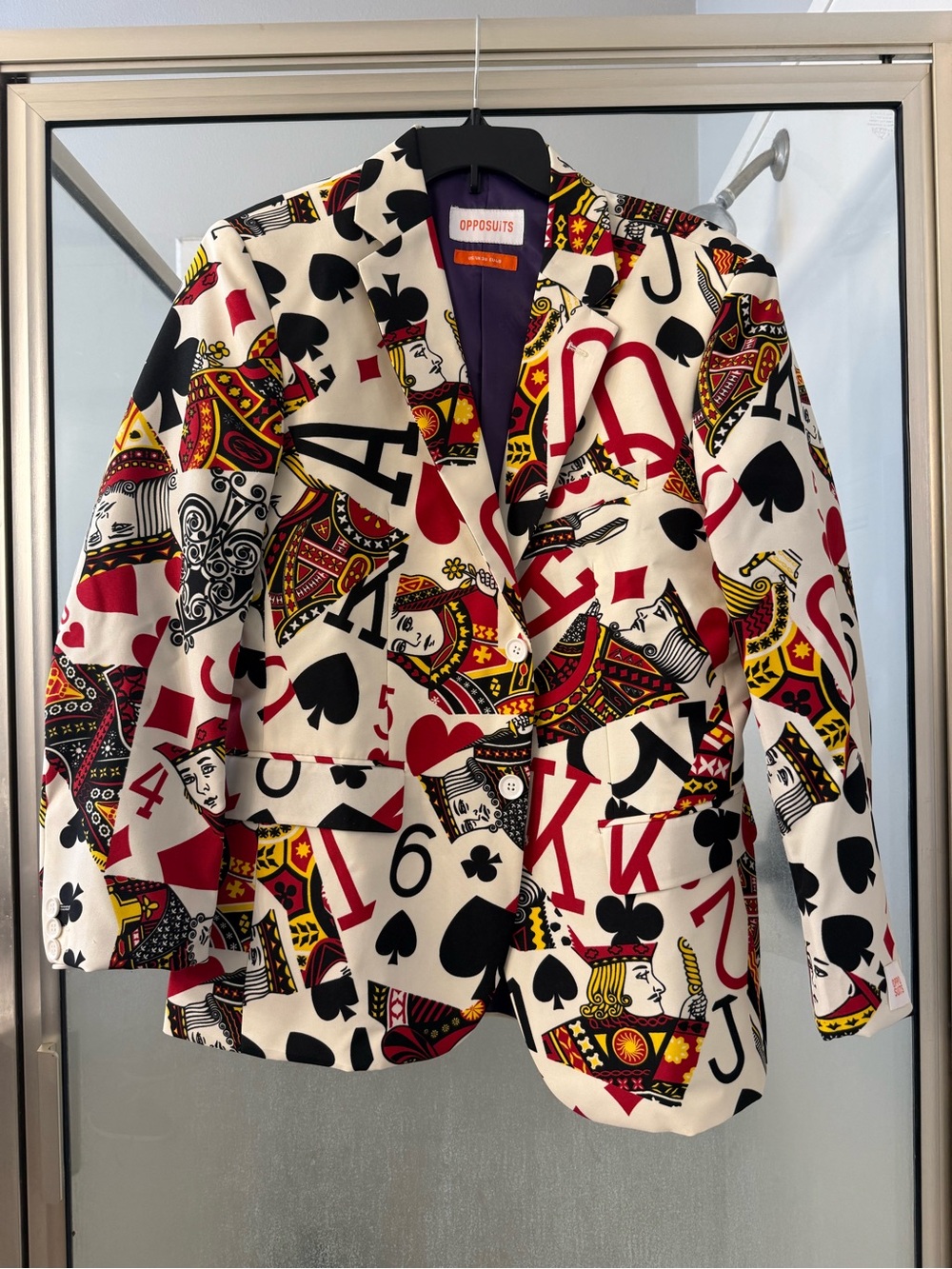 OppoSuits Playing Card Print Blazer in White, Red, Black, Yellow